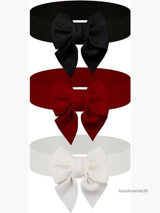 3 Pack Elastic Bow Belts Sash Cinch Wide Stretchy Waist Belt for Dresses main image 7